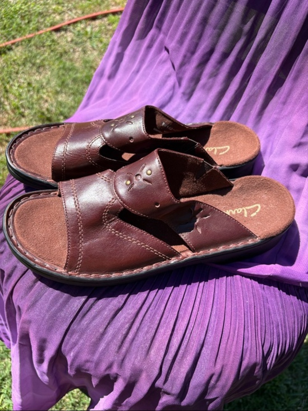 Clarks Brown Leather Women's Slide Sandals